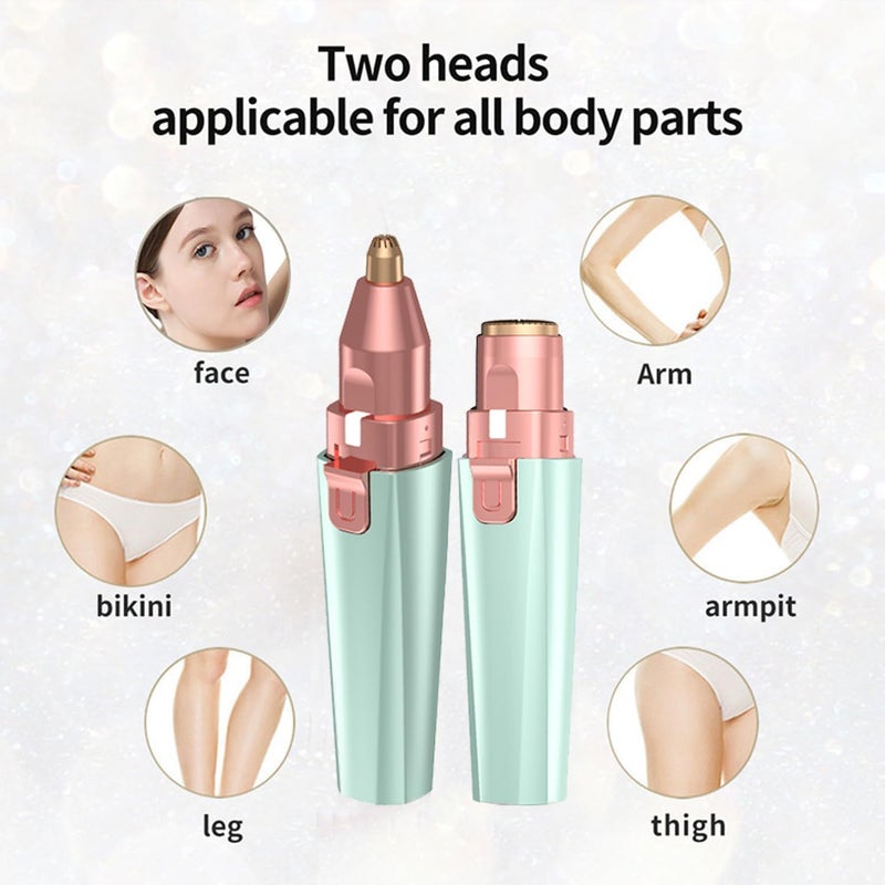 Esermoon Facial Hair Remover for Women - Green USB Rechargeable Eyebrow Trimmer & Face Shaver with LED Light, 2-in-1 Hair Removal Device for Smooth Skin - Image 3